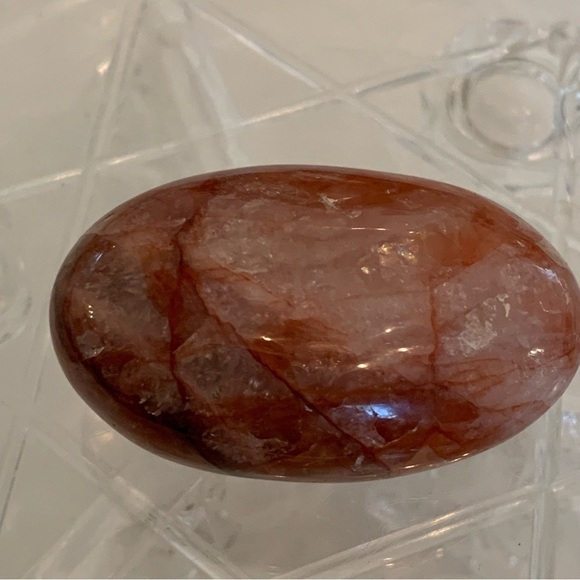 2.25" Hematoid Red Fire Quartz Crystal Polished Palm Stone Chakras Madagascar - Picture 7 of 11